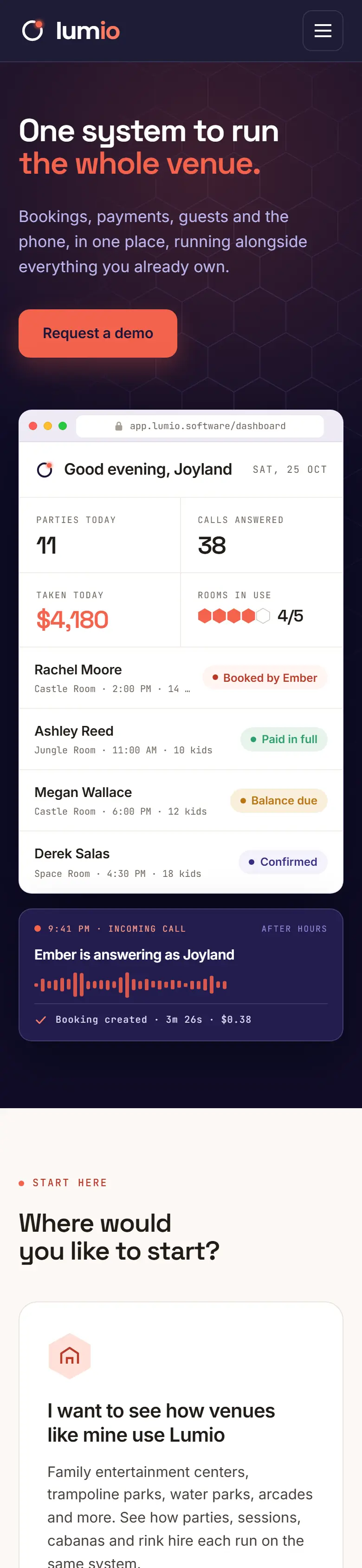 Lumio homepage on mobile